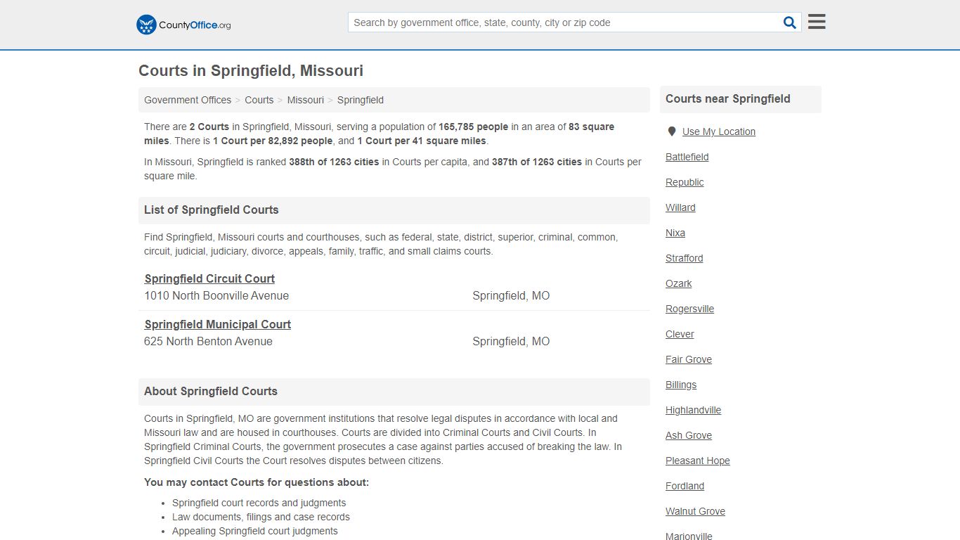 Courts - Springfield, MO (Court Records & Calendars) - County Office